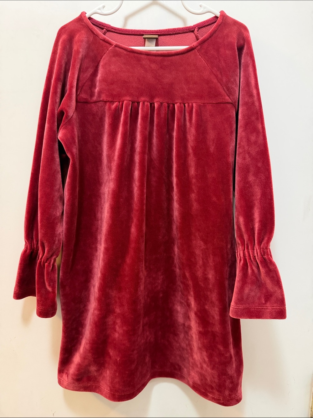 Girls' Velvety Long-Sleeve Red Dress — Size 5